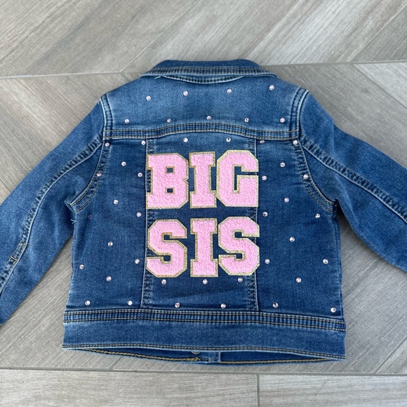NWT- Big Sis Blue Jean Jacket w/ Rhinestones Big Sister Pregnancy Announcement